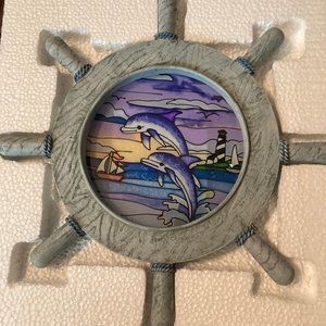 DECOR WHEEL STAIN GLASS WITH DOLPHINS NEW HANGS